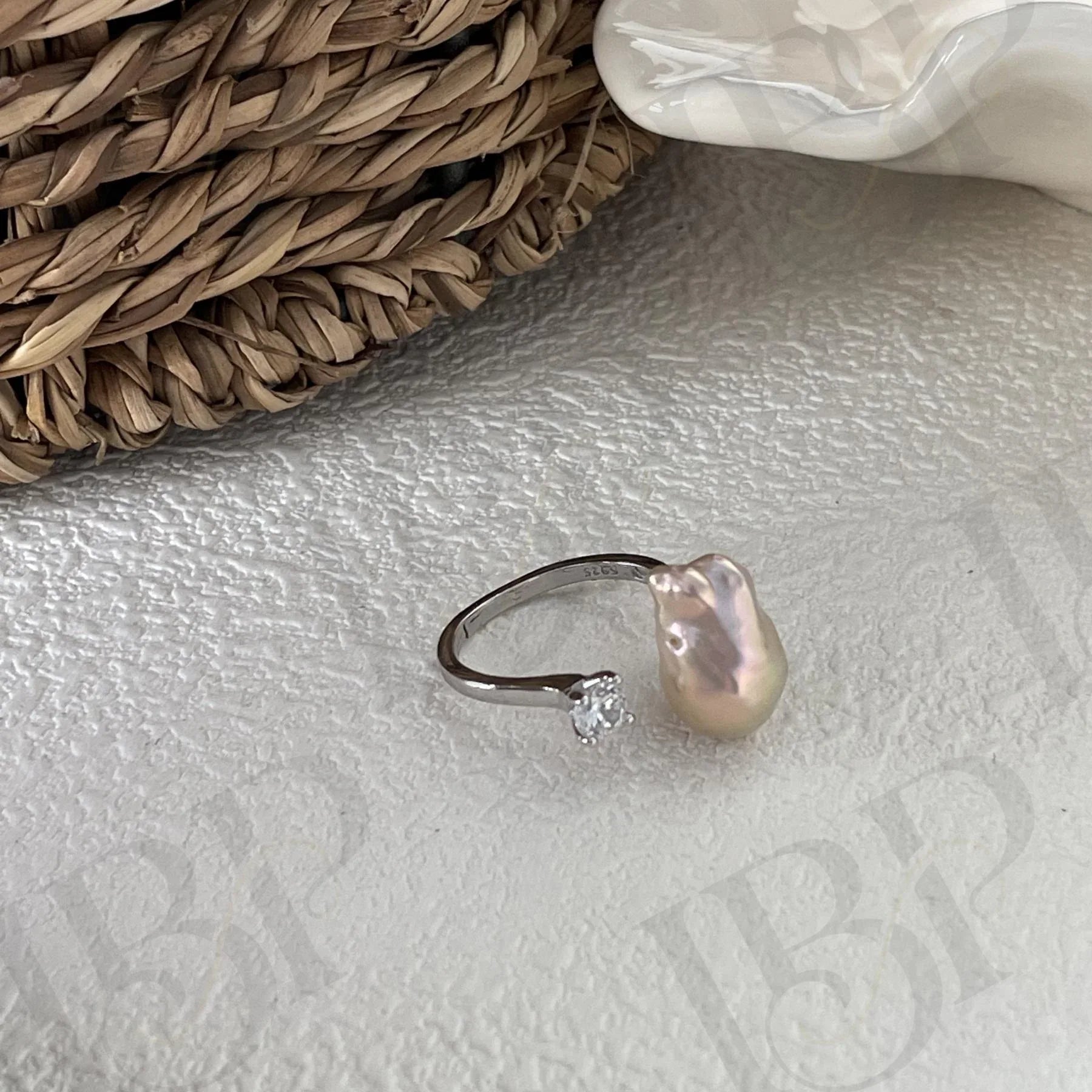 Baroque Pearl Ring - Sterling Silver Open Band - Irregular Beauty Pearl