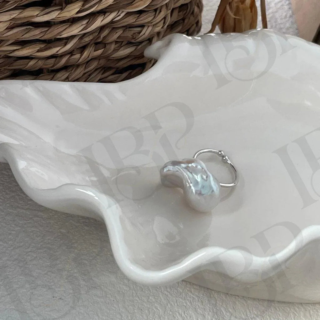 Large Baroque Pearl Ring - Sterling Silver Adjustable Statement Jewelry - Irregular Beauty Pearl