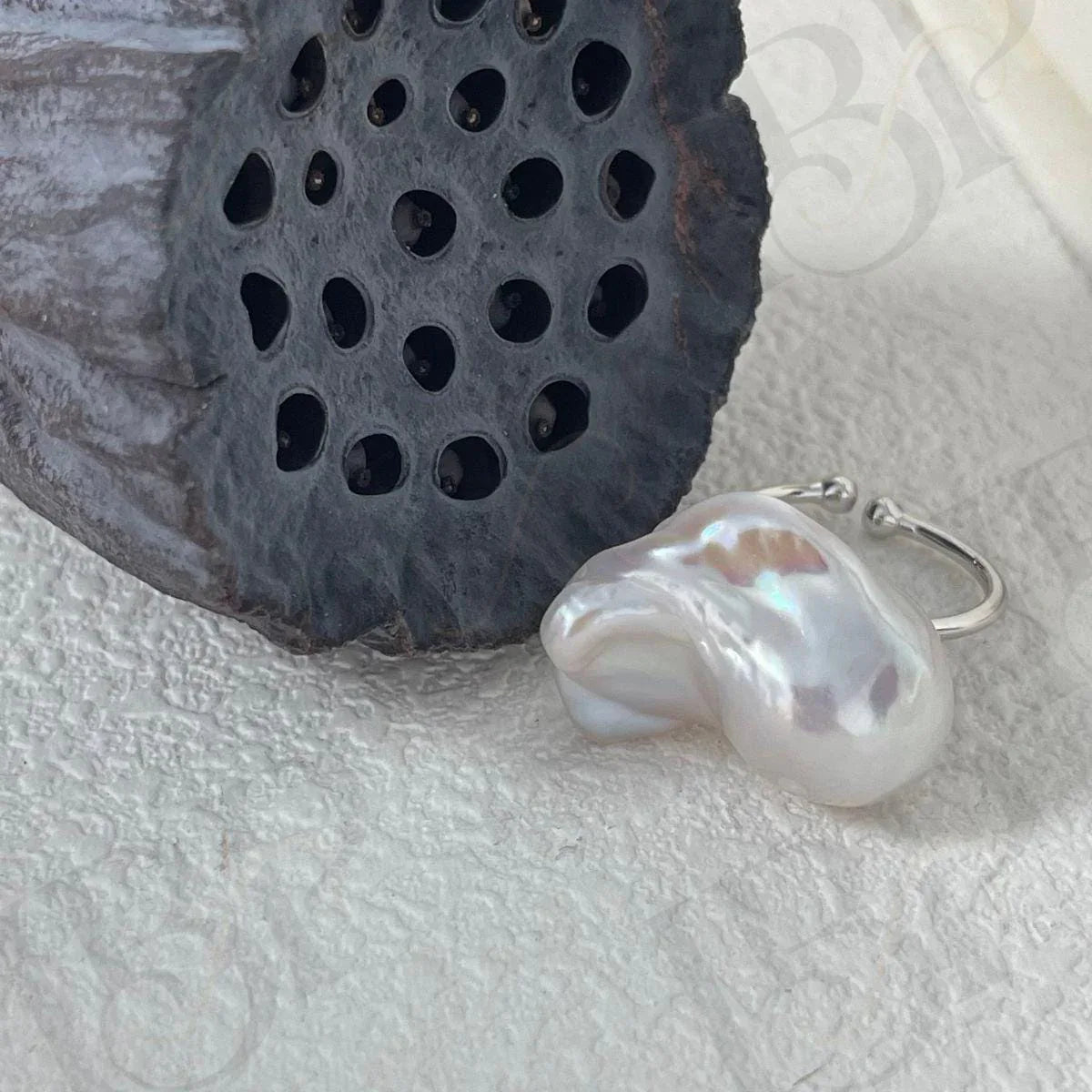 Large Baroque Pearl Ring - Sterling Silver Adjustable Statement Jewelry - Irregular Beauty Pearl
