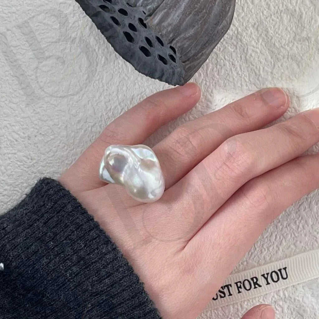 Large Baroque Pearl Ring - Sterling Silver Adjustable Statement Jewelry - Irregular Beauty Pearl