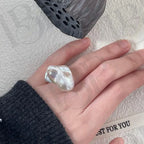 Large Baroque Pearl Ring - Sterling Silver Adjustable Statement Jewelry - Irregular Beauty Pearl
