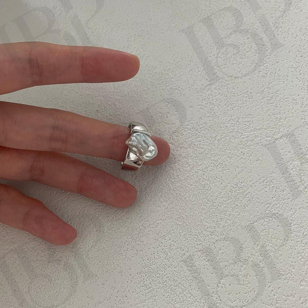 Large Keshi Pearl Ring - Adjustable 925 Sterling Silver Band - Irregular Beauty Pearl