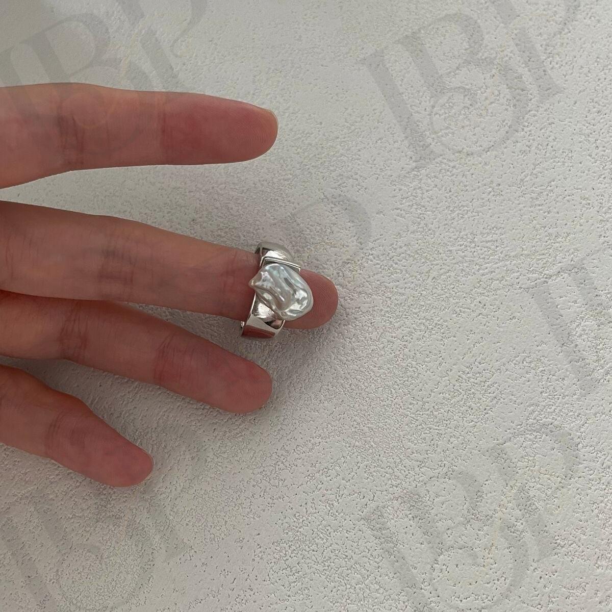 Large Keshi Pearl Ring - Adjustable 925 Sterling Silver Band - Irregular Beauty Pearl