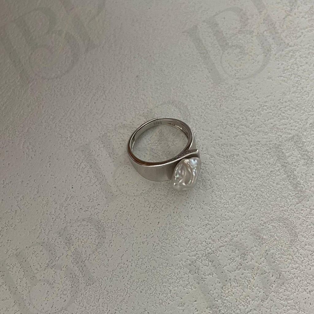 Large Keshi Pearl Ring - Adjustable 925 Sterling Silver Band - Irregular Beauty Pearl