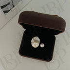 Baroque Pearl Open Ring - 18k Gold Vermeil Toi et Moi Design - Irregular Beauty Pearl