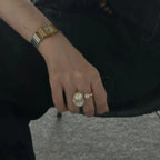 Baroque Pearl Open Ring - 18k Gold Vermeil Toi et Moi Design - Irregular Beauty Pearl