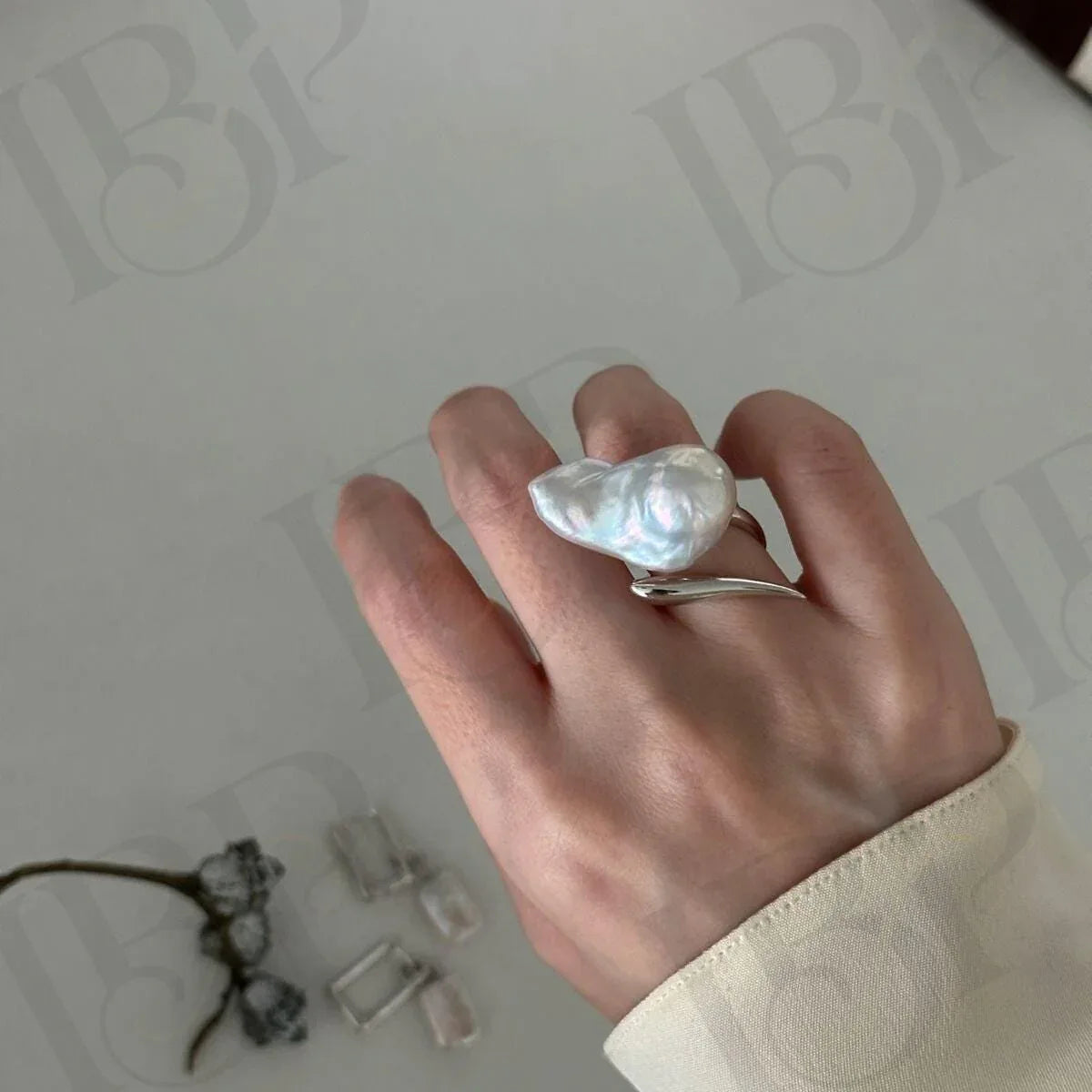 Edgy Baroque Pearl Ring - Sculptural Sterling Silver Statement Jewelry - Irregular Beauty Pearl