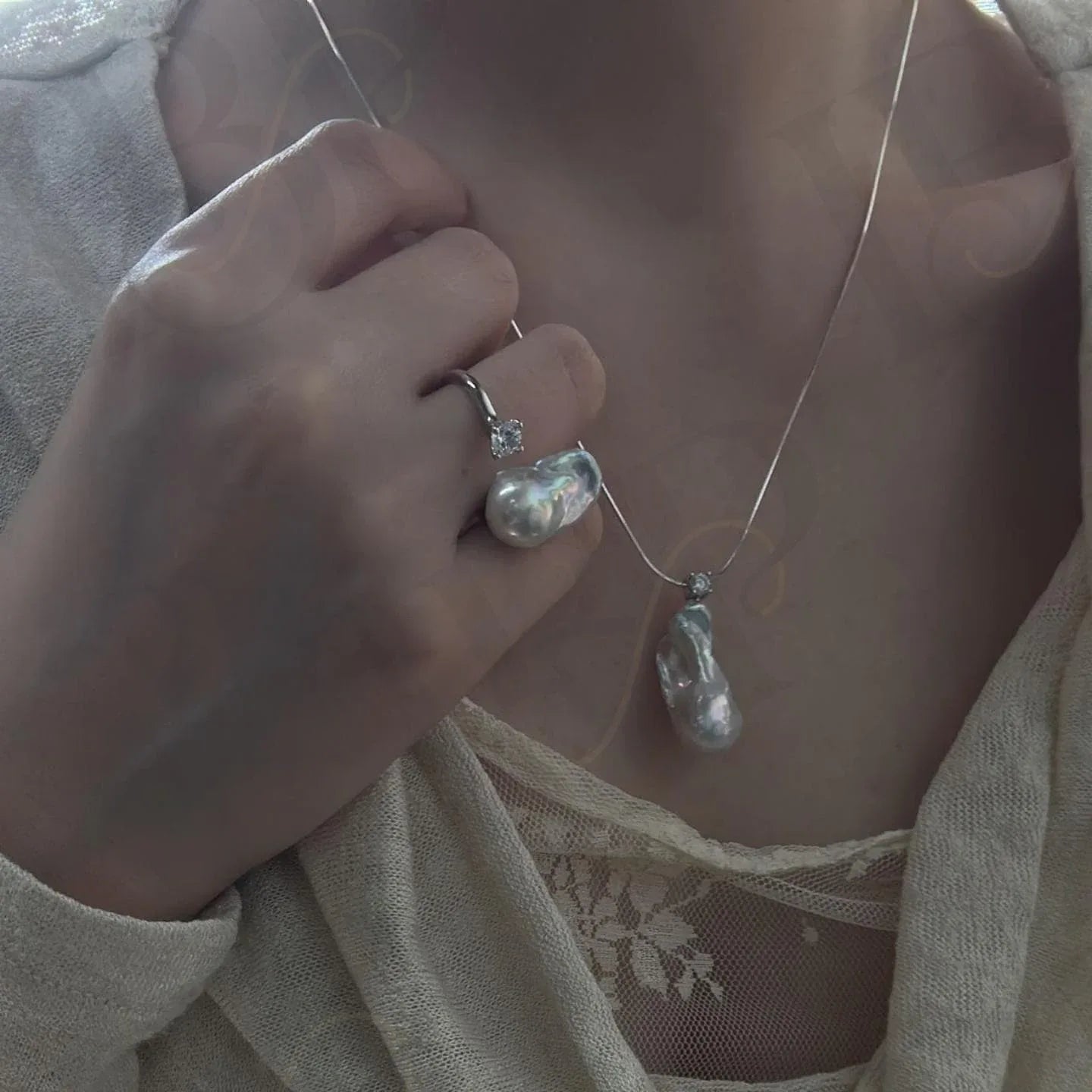 Baroque Pearl Ring - Sterling Silver Open Band - Irregular Beauty Pearl