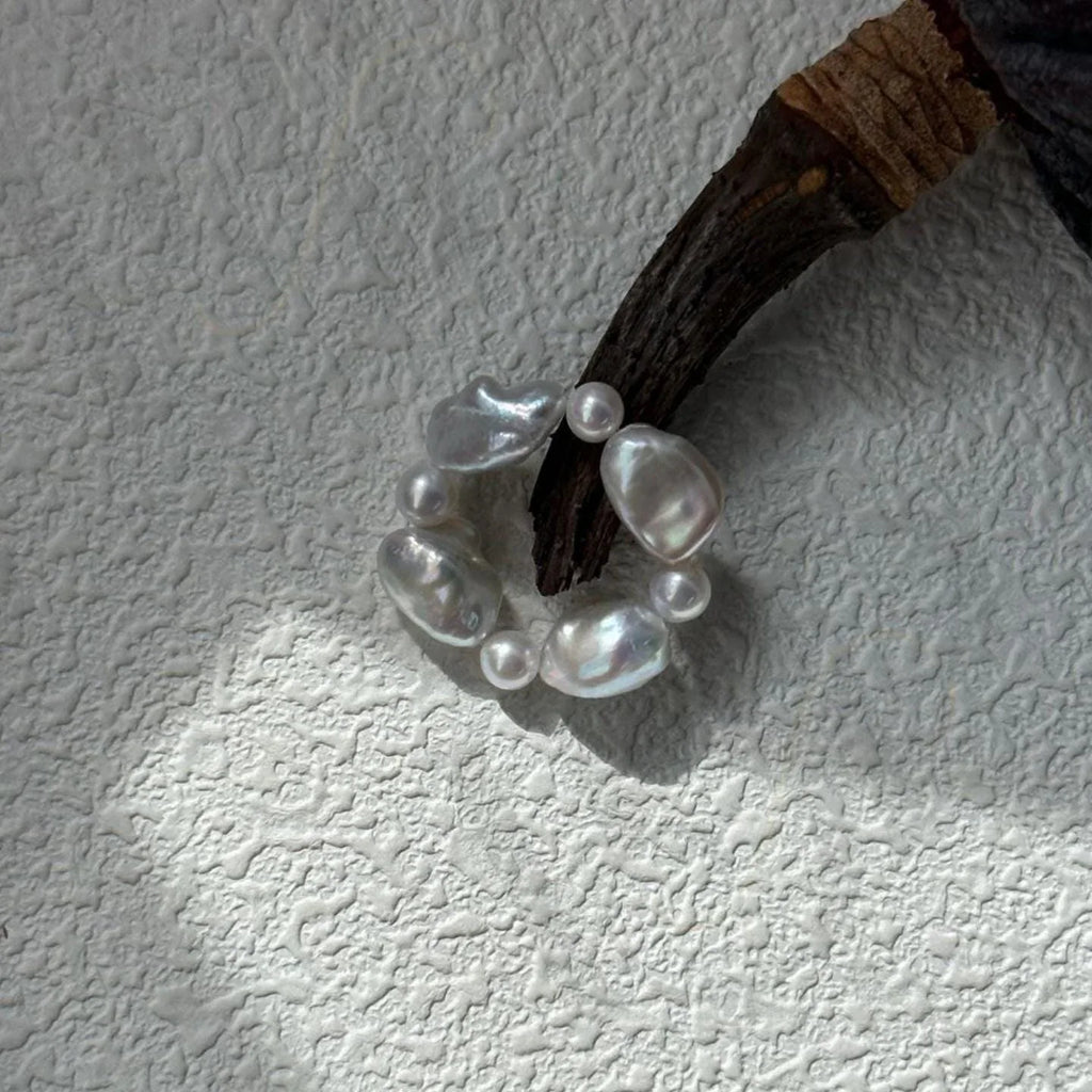Baroque Pearl Ring - 925 Sterling Silver Beaded Band - Irregular Beauty Pearl