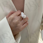 Baroque Pearl Ring – Sterling Silver CZ Band - Irregular Beauty Pearl