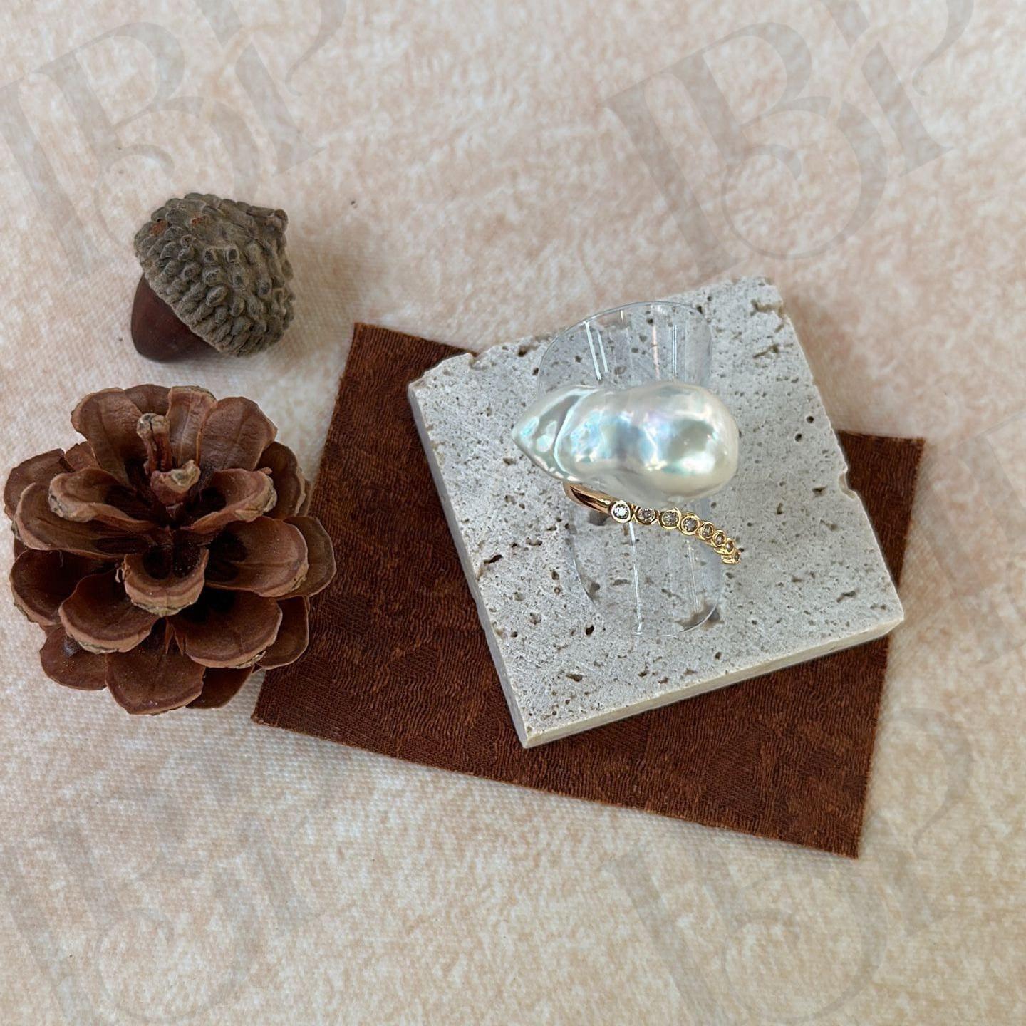 Baroque Pearl Ring – Sterling Silver CZ Band - Irregular Beauty Pearl