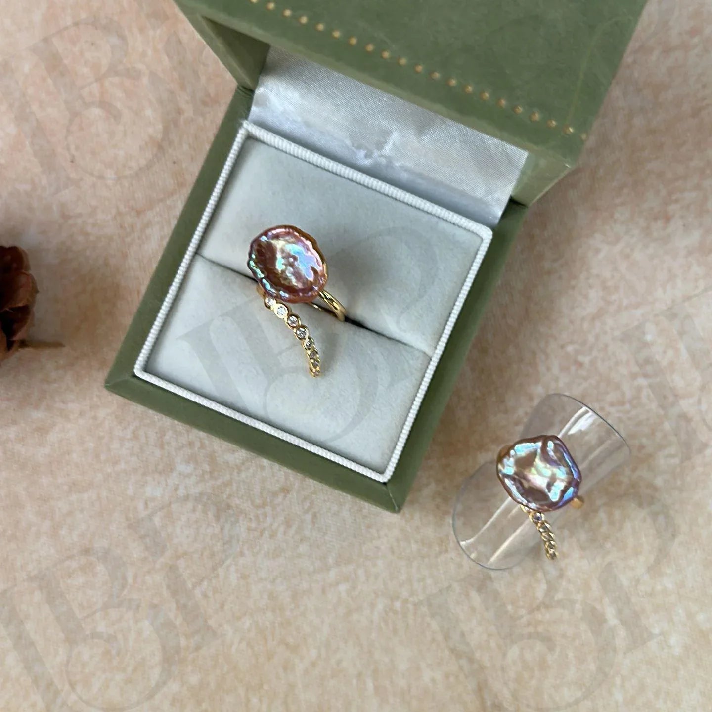 Baroque Pearl Ring – Sterling Silver CZ Band - Irregular Beauty Pearl