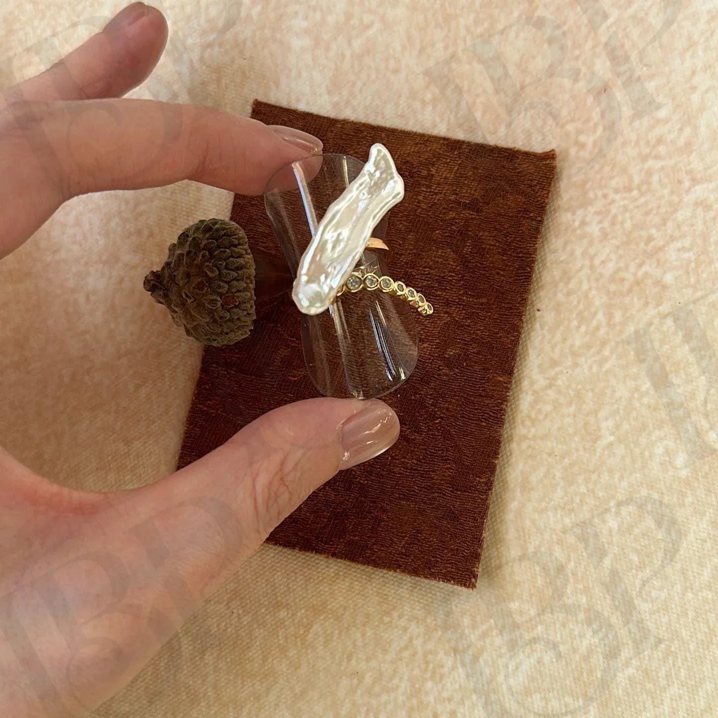 Baroque Pearl Ring – Sterling Silver CZ Band - Irregular Beauty Pearl