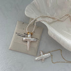 Natural Baroque Pearl Cross Pendant Necklace - Handmade Freshwater Pearl Jewelry - Irregular Beauty Pearl