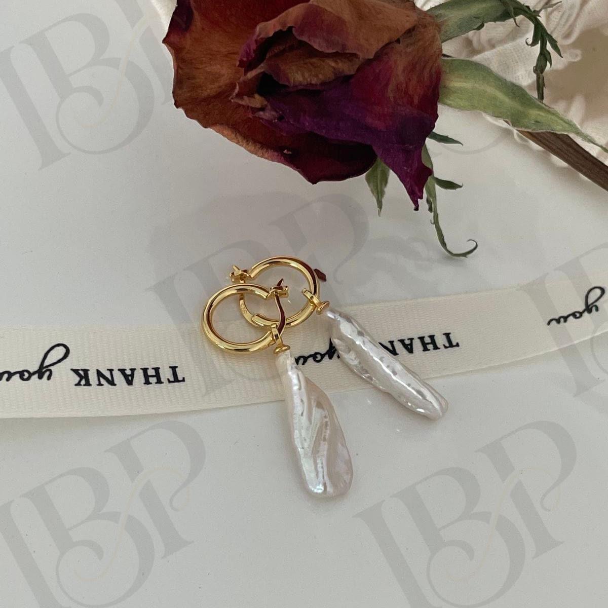 Baroque Pearl Hoop Earrings - 18k Gold Vermeil Sterling Silver Dangles - Irregular Beauty Pearl