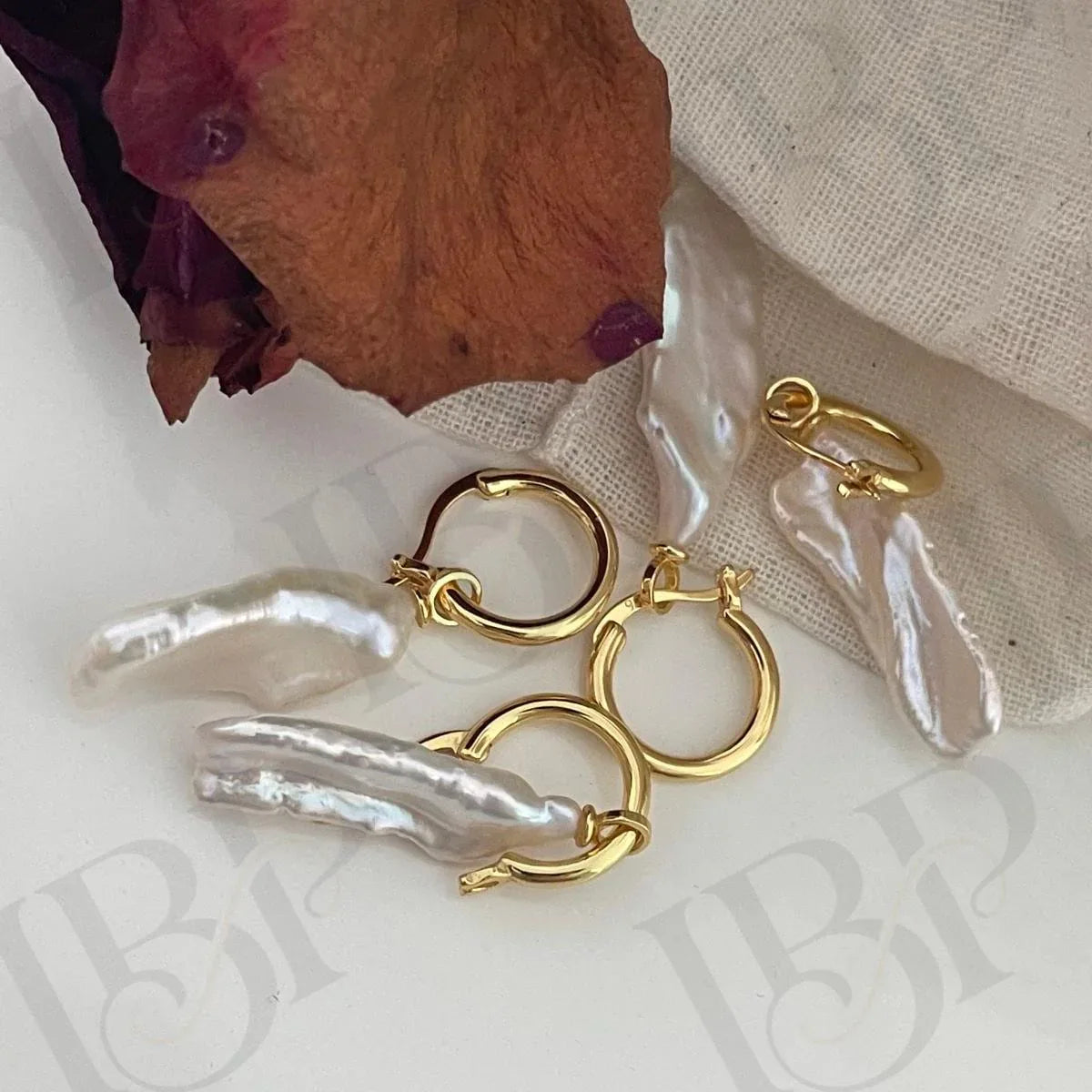 Baroque Pearl Hoop Earrings - 18k Gold Vermeil Sterling Silver Dangles - Irregular Beauty Pearl