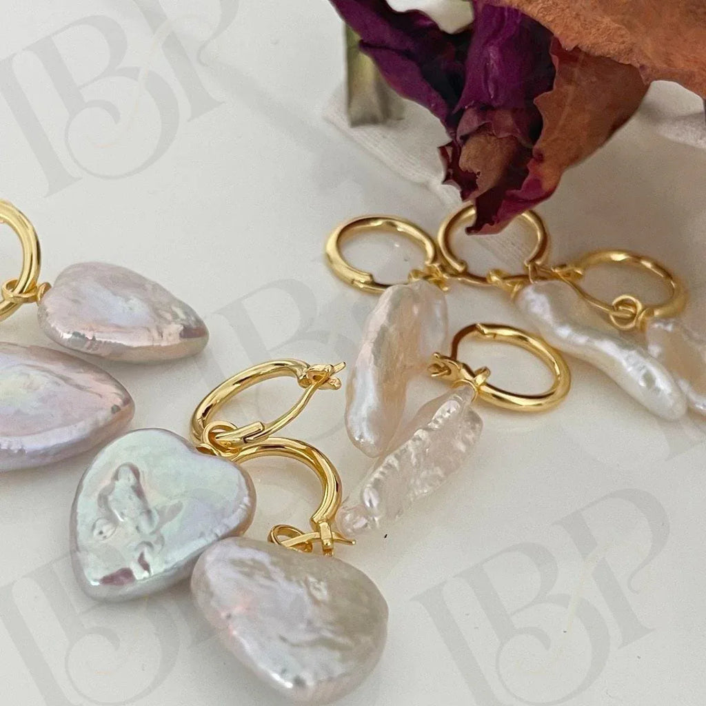 Baroque Pearl Hoop Earrings - 18k Gold Vermeil Sterling Silver Dangles - Irregular Beauty Pearl