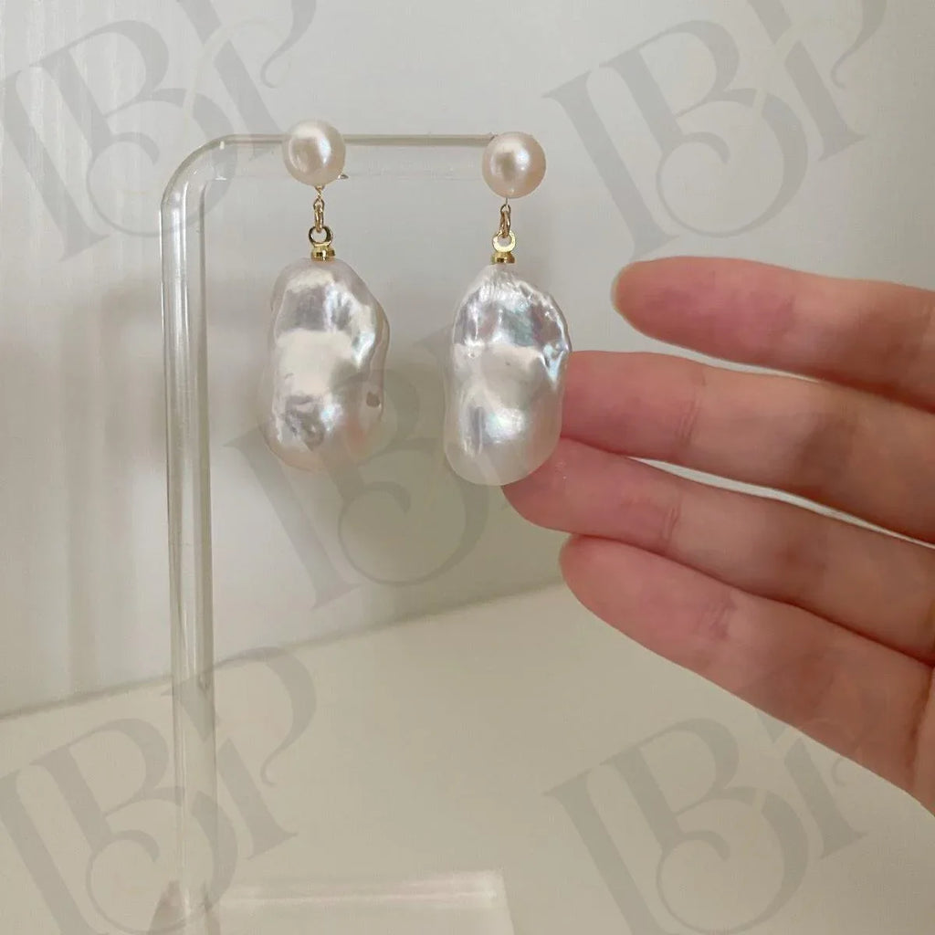 Asymmetrical Baroque Pearl Drop Earrings - Sterling Silver Dangles - Irregular Beauty Pearl