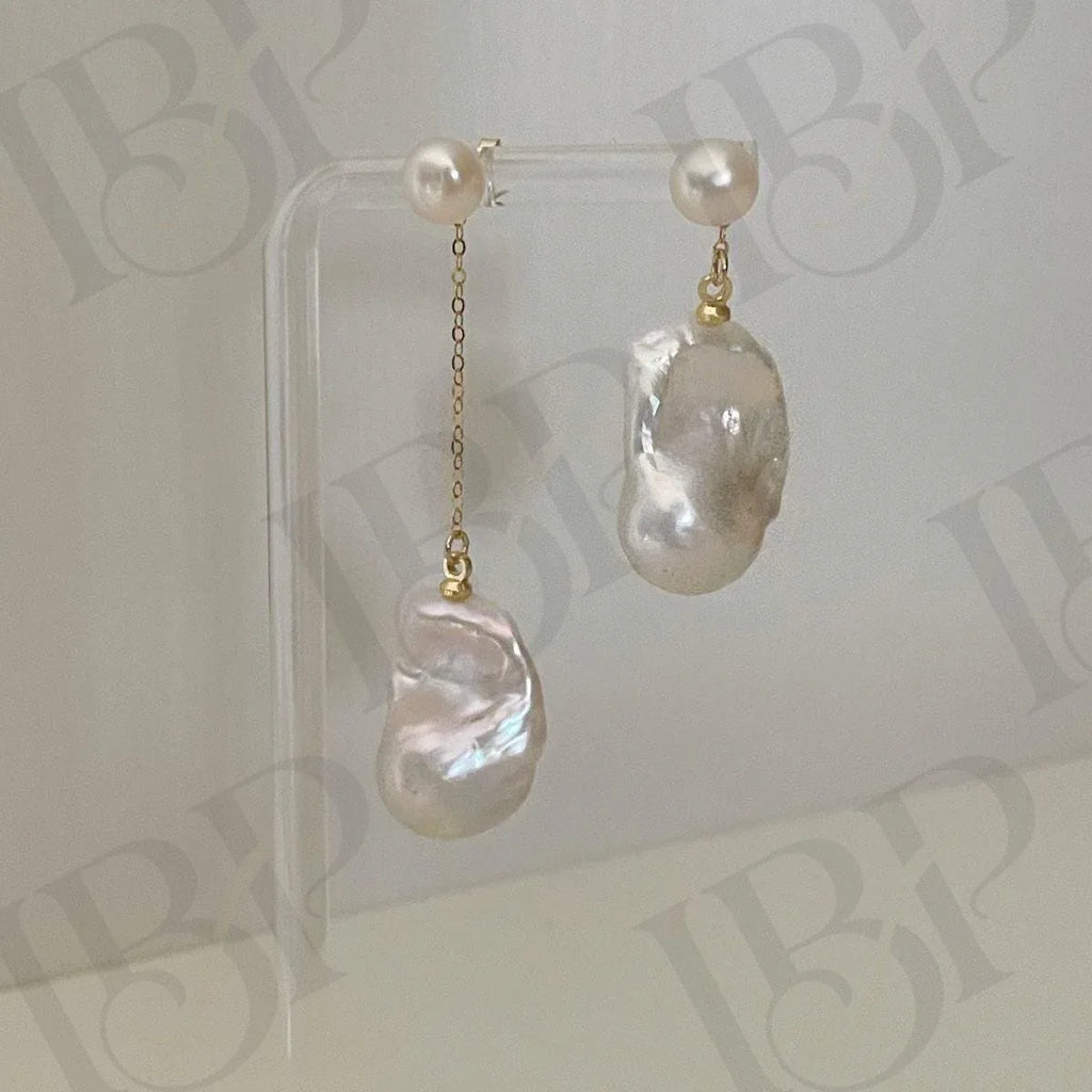 Asymmetrical Baroque Pearl Drop Earrings - Sterling Silver Dangles - Irregular Beauty Pearl