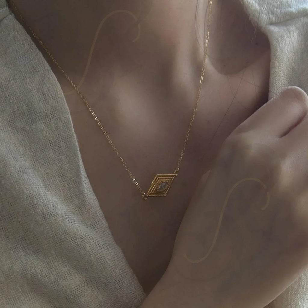 Gold Vermeil Evil Eye Necklace – Marquise Zirconia & Seed Pearl - Irregular Beauty Pearl