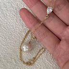 Baroque Pearl Y-Necklace - 14k Gold Filled Lariat with CZ - Irregular Beauty Pearl