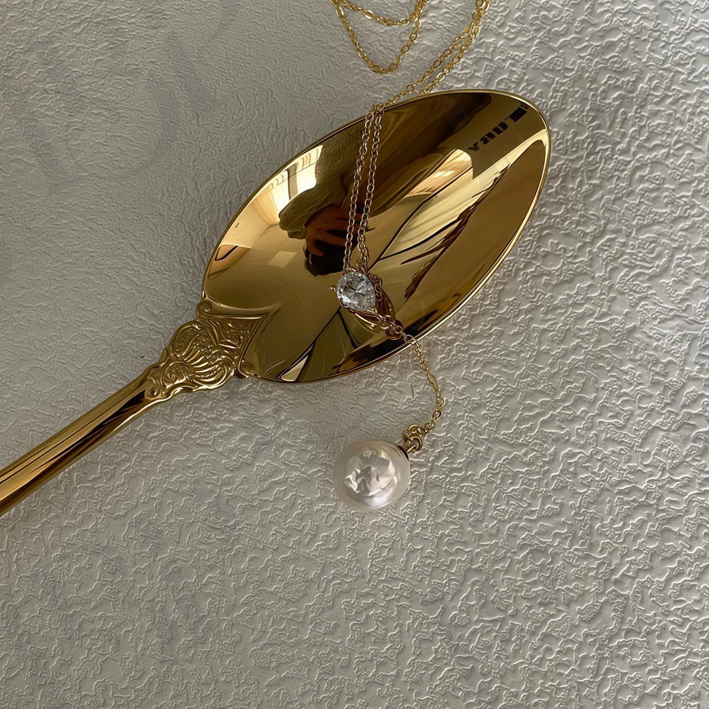 Baroque Pearl Y-Necklace - 14k Gold Filled Lariat with CZ - Irregular Beauty Pearl