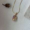 Large Baroque Pearl Necklace - Iridescent Fireball Pendant - Irregular Beauty Pearl