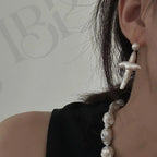 Baroque Pearl Cross Earrings - Sterling Silver Religious Jewelry - Irregular Beauty Pearl