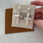 Baroque Pearl Cross Earrings - Sterling Silver Religious Jewelry - Irregular Beauty Pearl