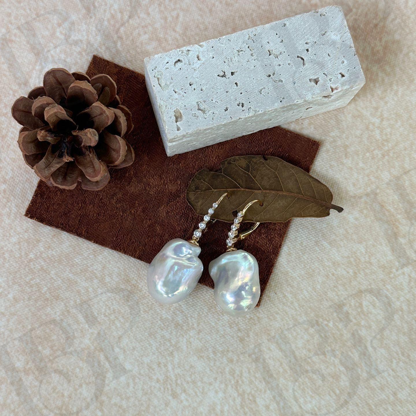 Baroque Pearl Drop Earrings - 18k Gold Vermeil - Irregular Beauty Pearl