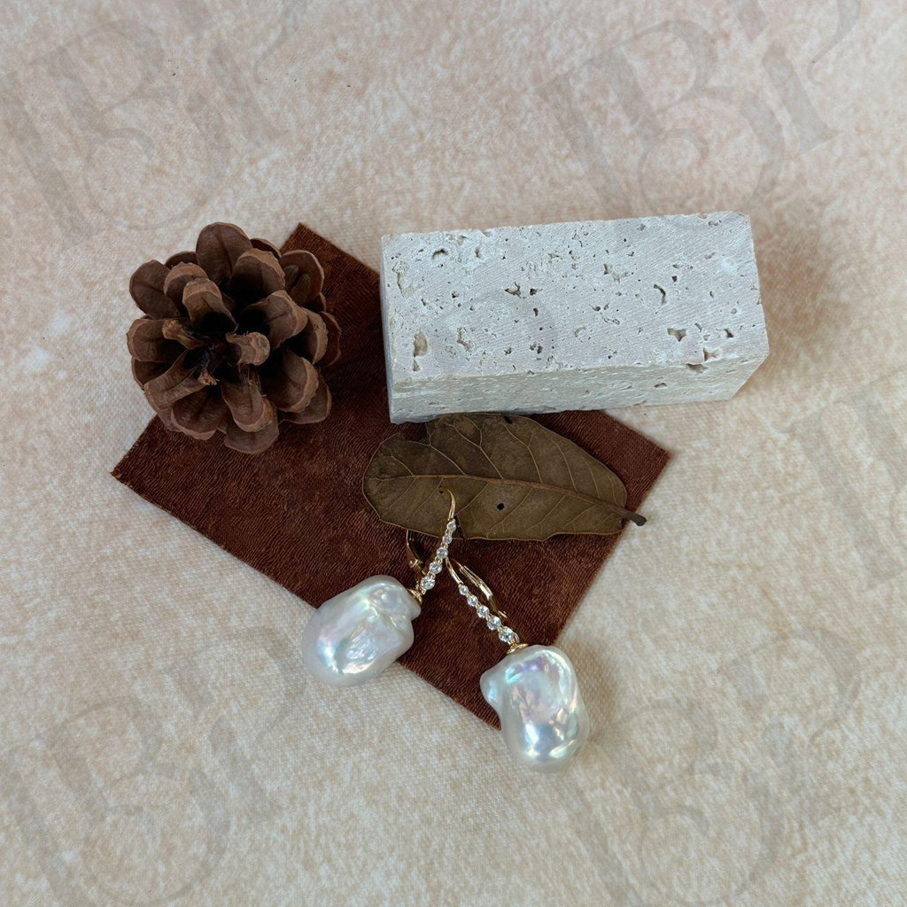 Baroque Pearl Drop Earrings - 18k Gold Vermeil - Irregular Beauty Pearl