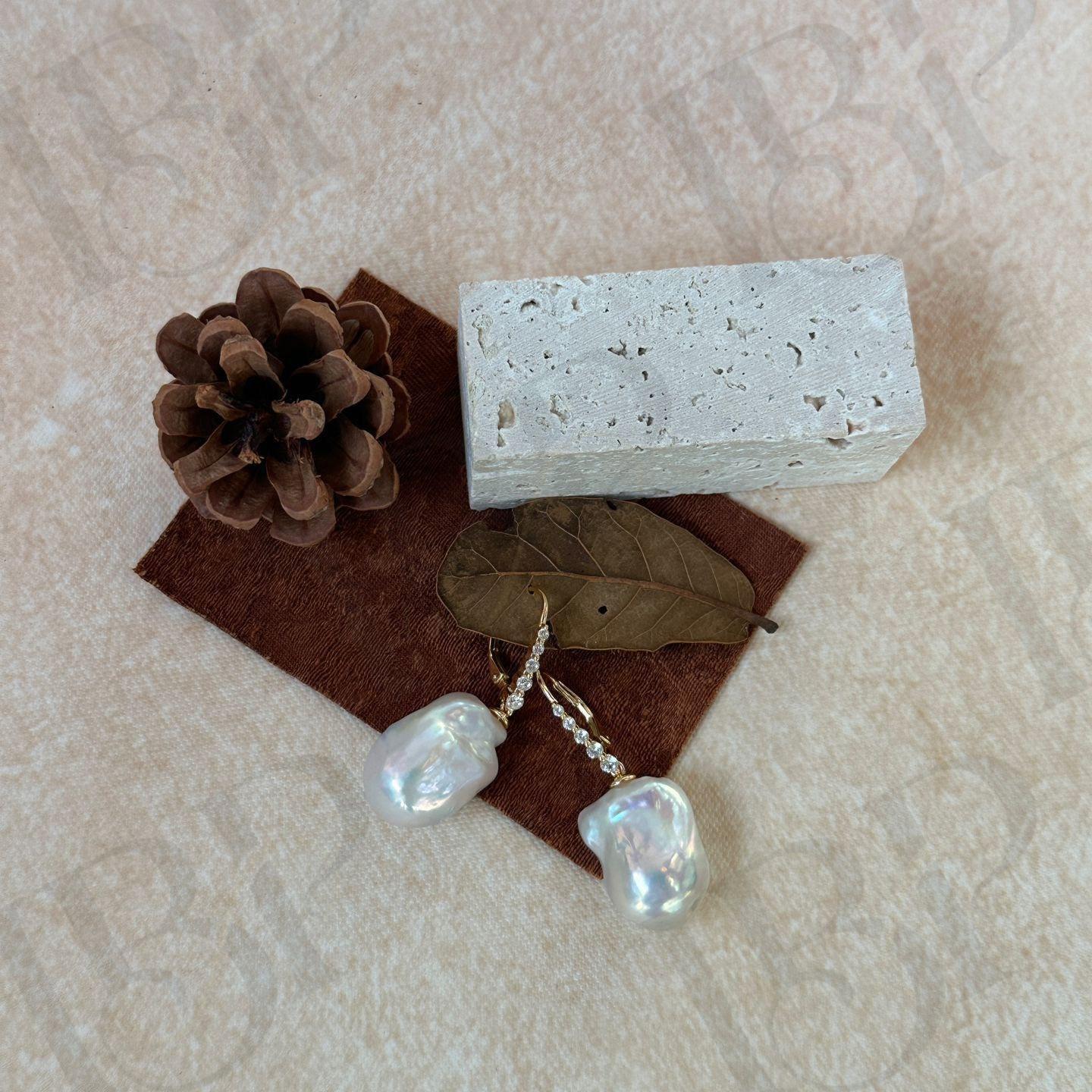 Baroque Pearl Drop Earrings - 18k Gold Vermeil - Irregular Beauty Pearl