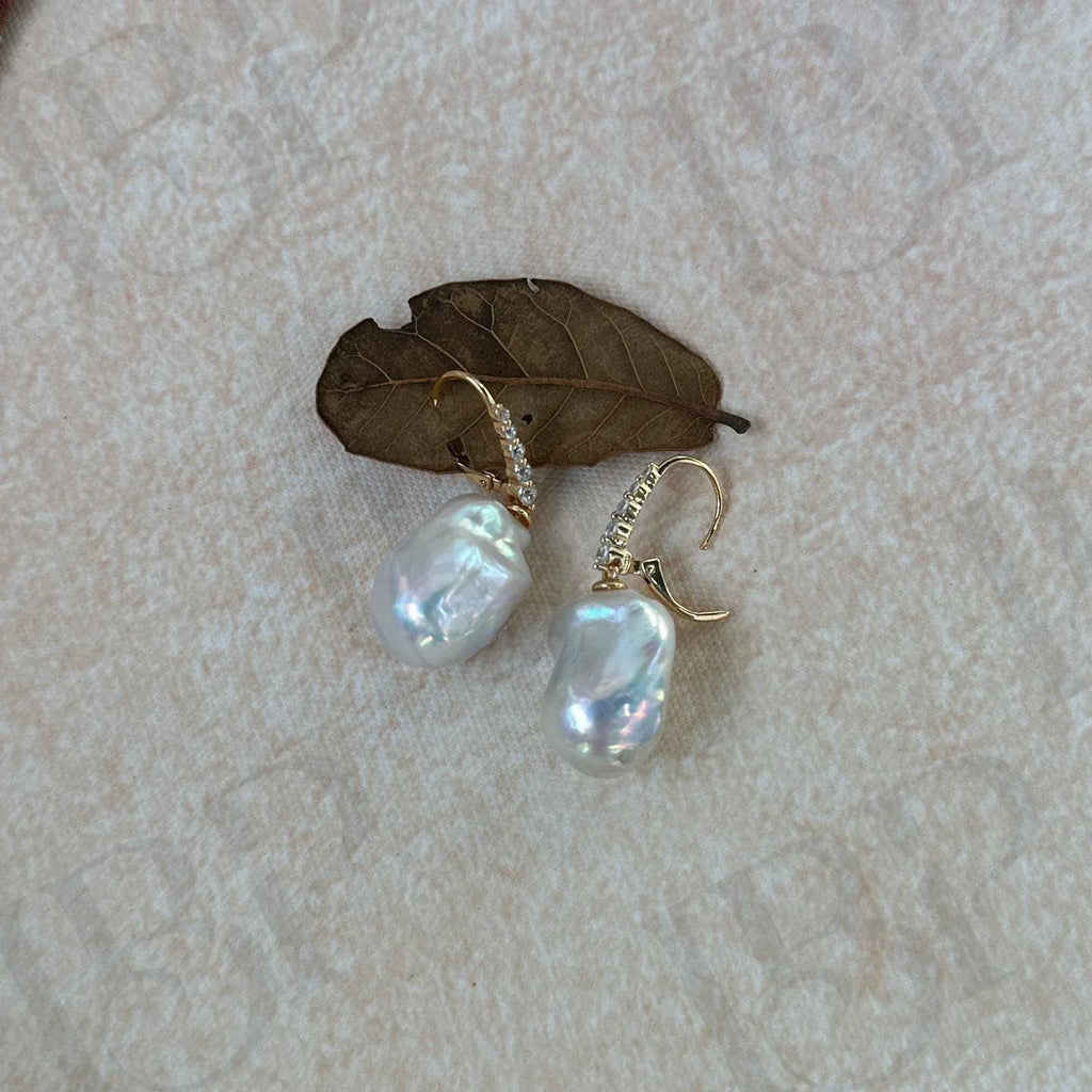 Baroque Pearl Drop Earrings - 18k Gold Vermeil - Irregular Beauty Pearl