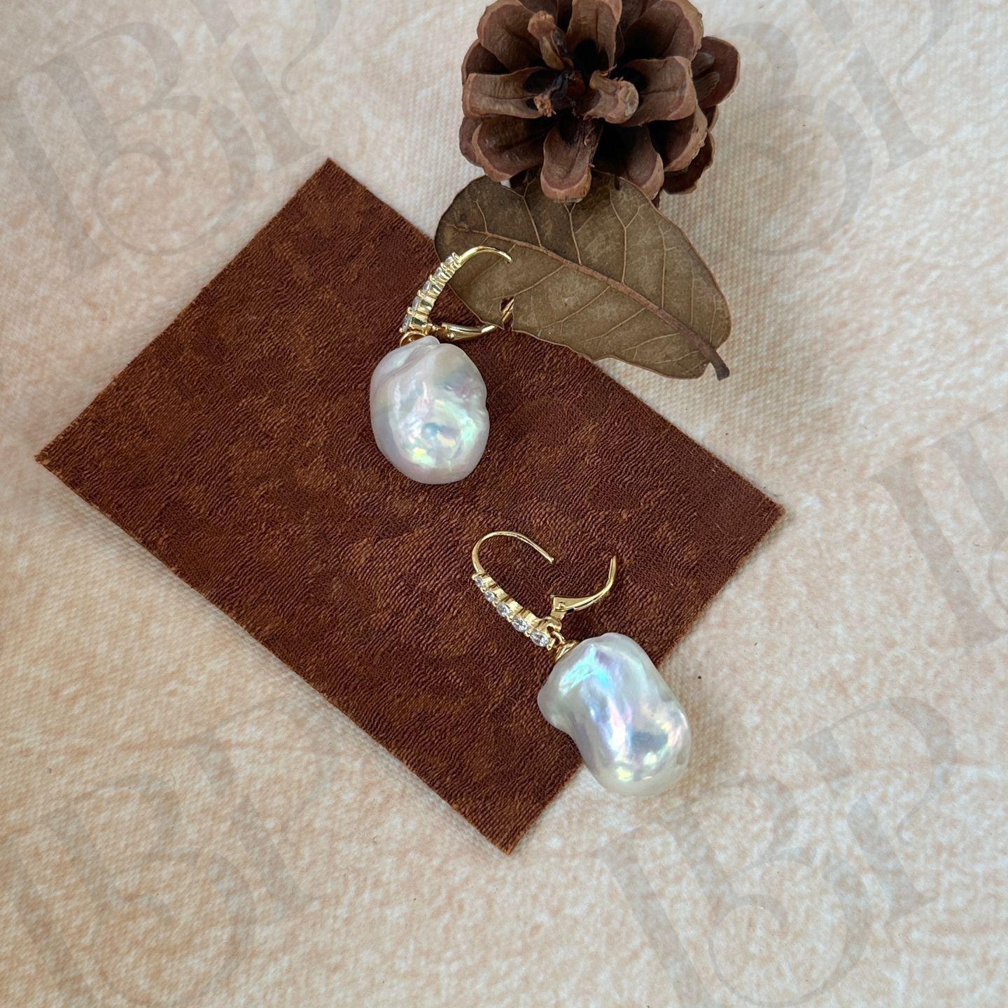Baroque Pearl Drop Earrings - 18k Gold Vermeil - Irregular Beauty Pearl