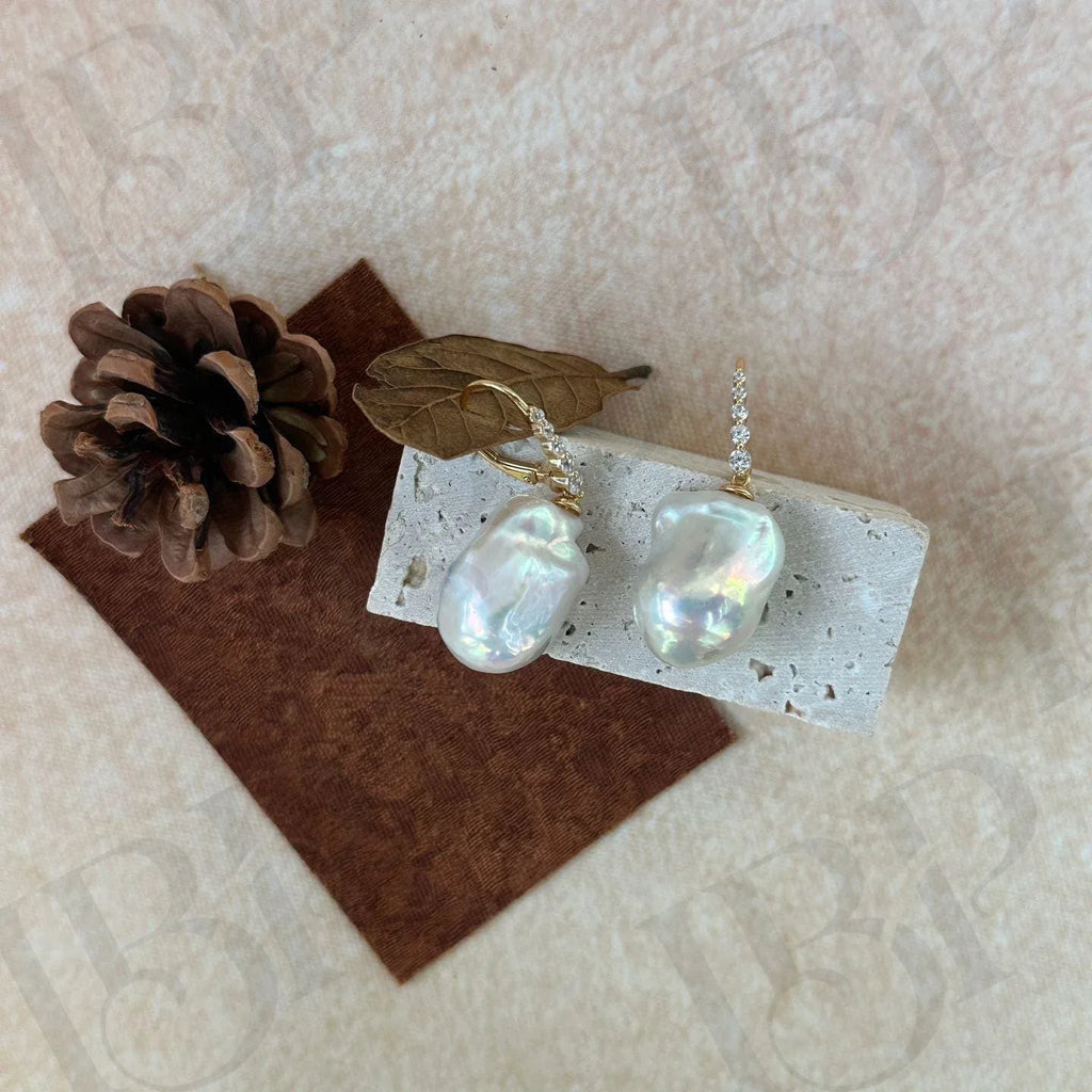 Baroque Pearl Drop Earrings - 18k Gold Vermeil - Irregular Beauty Pearl