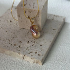 Large Baroque Pearl Necklace - Iridescent Fireball Pendant - Irregular Beauty Pearl