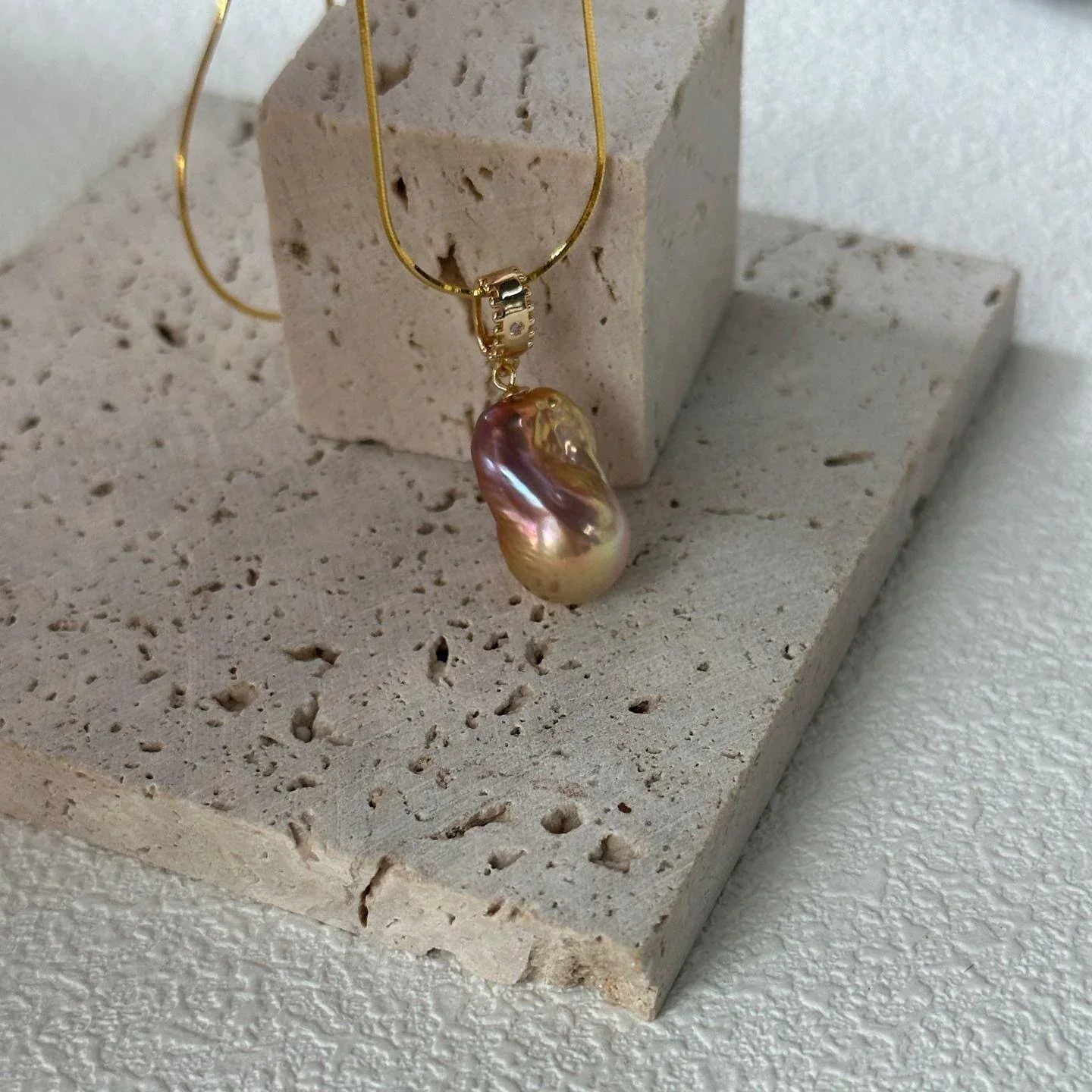 Large Baroque Pearl Necklace - Iridescent Fireball Pendant - Irregular Beauty Pearl