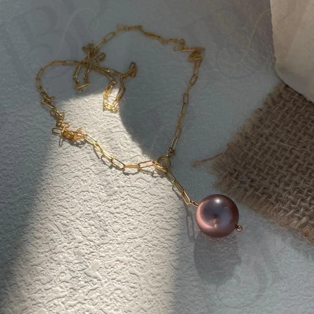 Lavender Purple Pearl Necklace - 14k Gold Filled Chain - Irregular Beauty Pearl