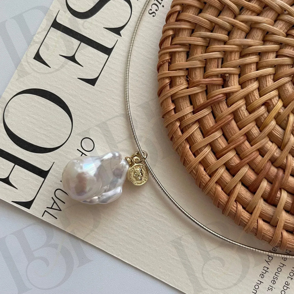 Baroque Pearl Necklace with Coin Charm - Irregular Beauty Pearl