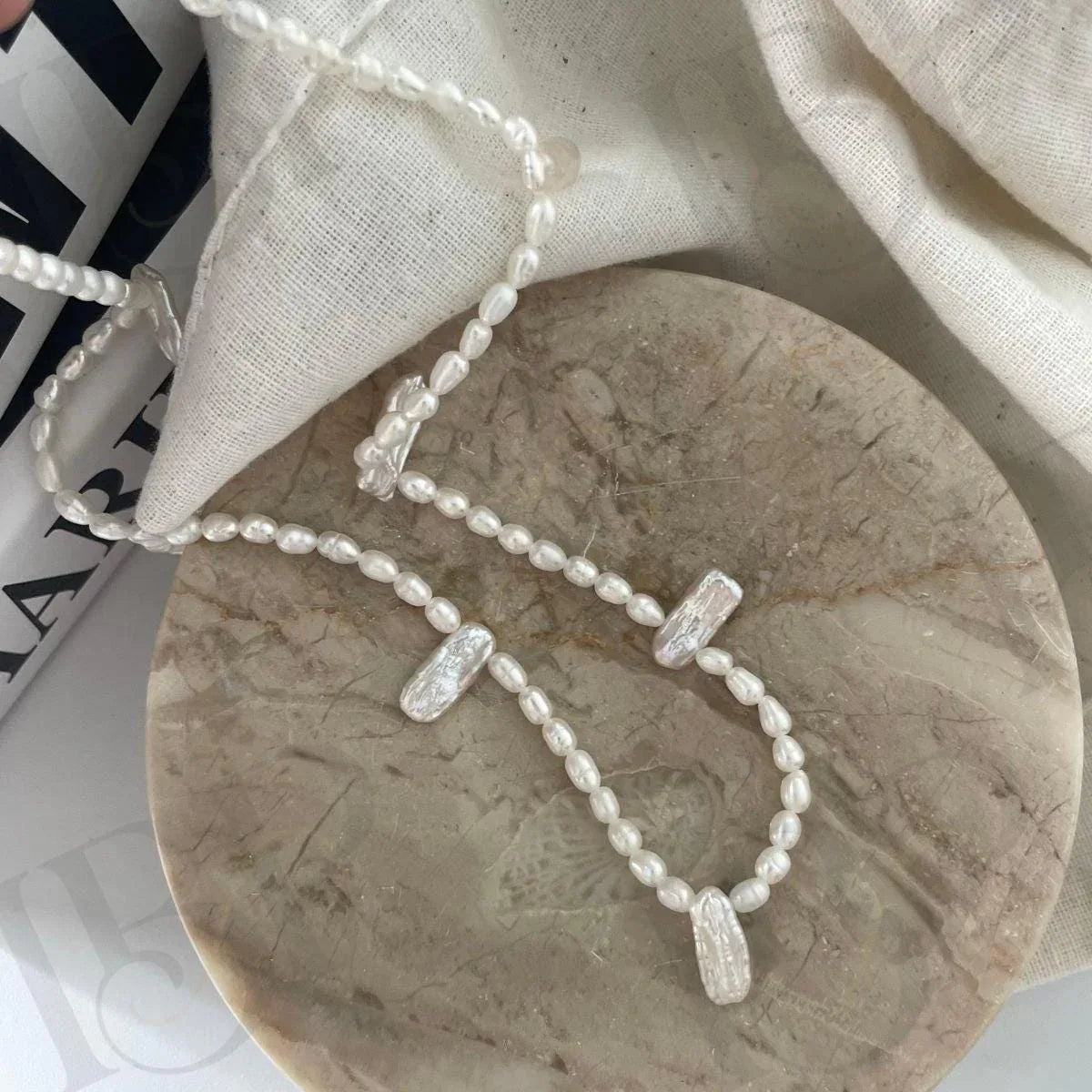 Dainty Lace Irregular Pearl Necklace - Sterling Silver Freshwater Petal Pearl Choker - Irregular Beauty Pearl