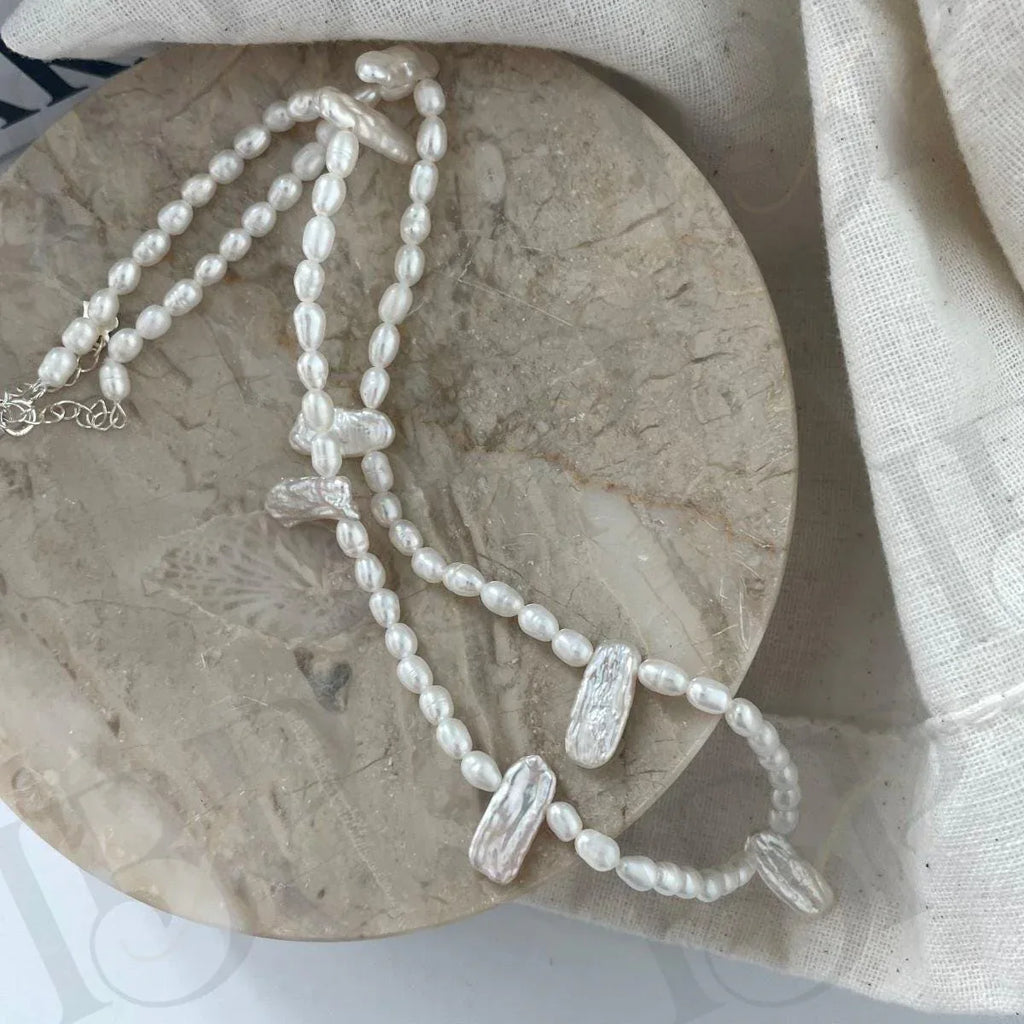 Dainty Lace Irregular Pearl Necklace - Sterling Silver Freshwater Petal Pearl Choker - Irregular Beauty Pearl