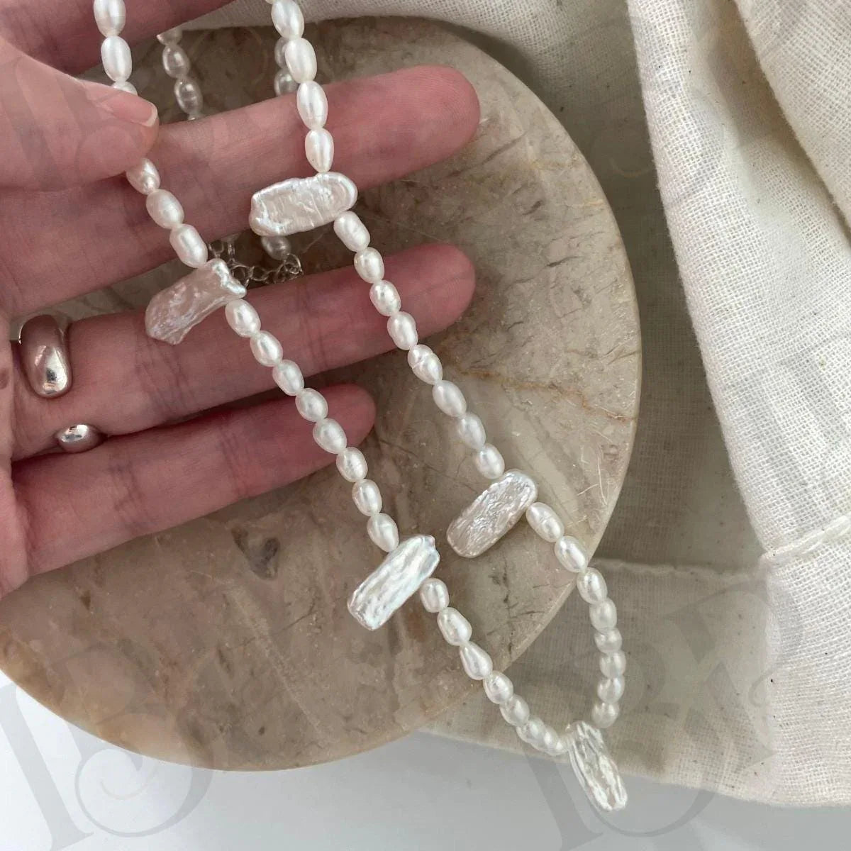 Dainty Lace Irregular Pearl Necklace - Sterling Silver Freshwater Petal Pearl Choker - Irregular Beauty Pearl