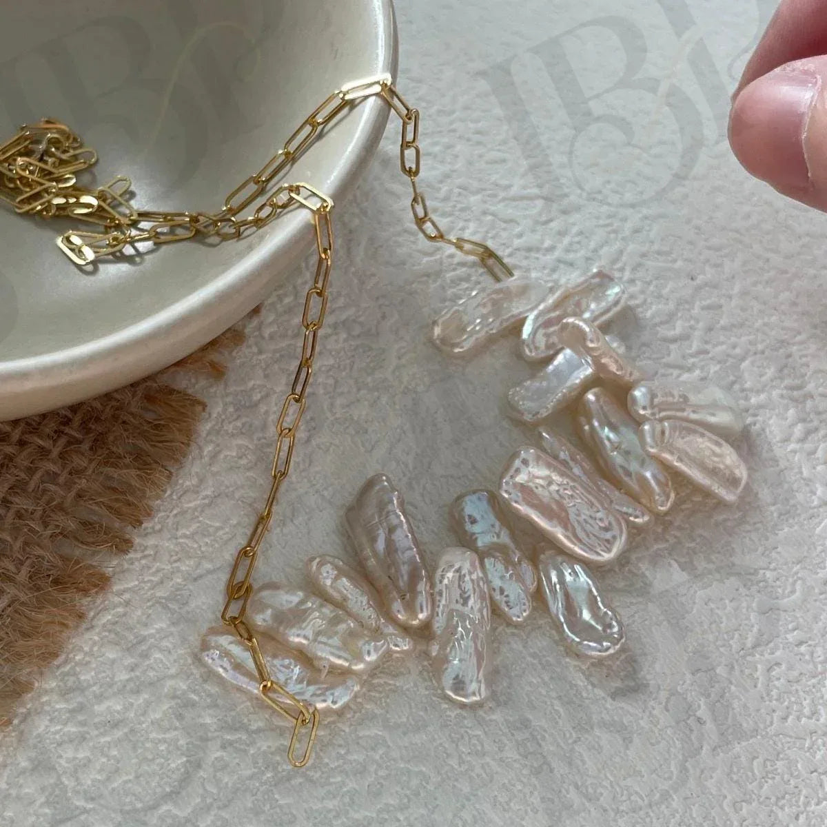 Natural Stick Pearl Smile Necklace - 14k Gold Filled Paperclip Chain - Irregular Beauty Pearl