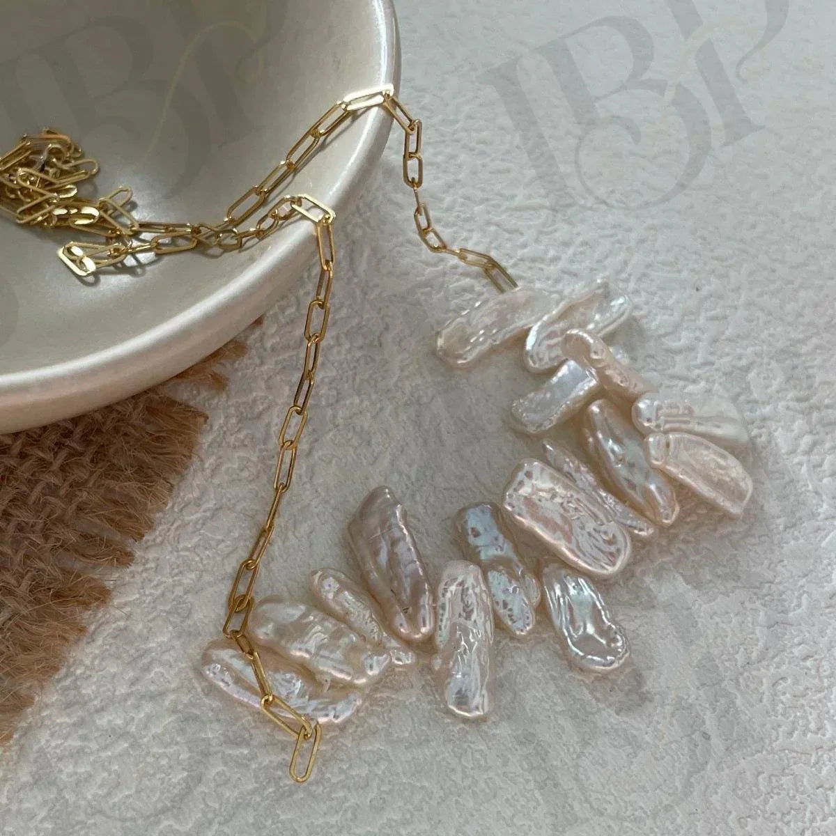 Natural Stick Pearl Smile Necklace - 14k Gold Filled Paperclip Chain - Irregular Beauty Pearl