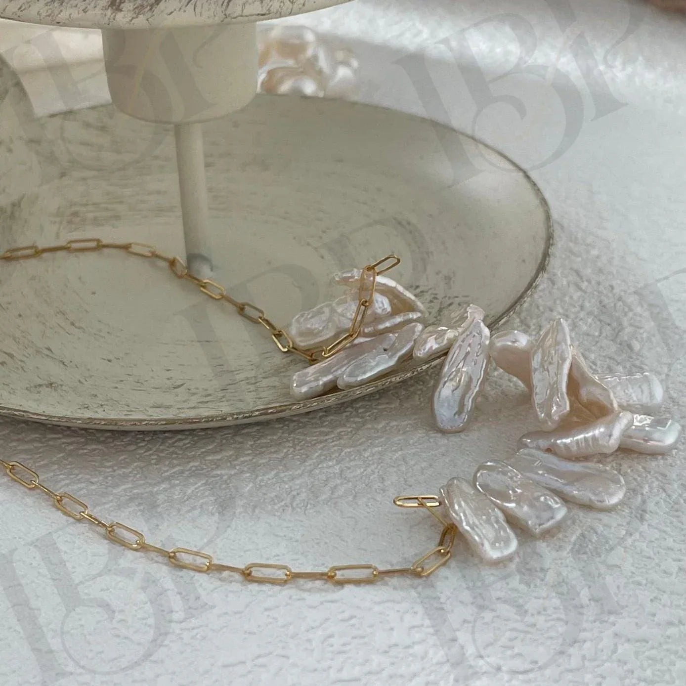Natural Stick Pearl Smile Necklace - 14k Gold Filled Paperclip Chain - Irregular Beauty Pearl