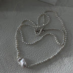 Large Baroque Pearl Double Layer Necklace - 925 Sterling Silver - Irregular Beauty Pearl