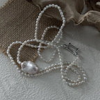 Large Baroque Pearl Double Layer Necklace - 925 Sterling Silver - Irregular Beauty Pearl