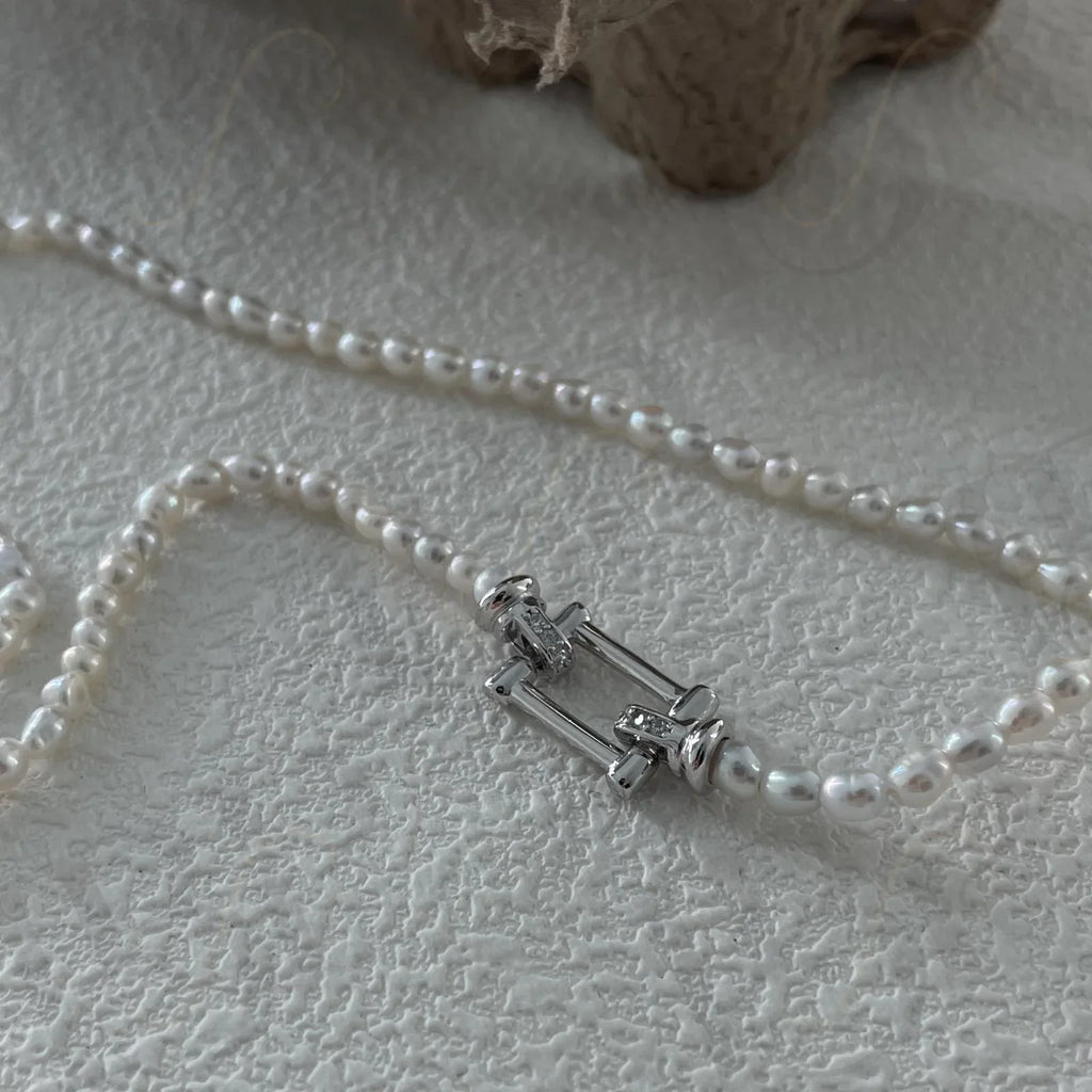 Large Baroque Pearl Double Layer Necklace - 925 Sterling Silver - Irregular Beauty Pearl