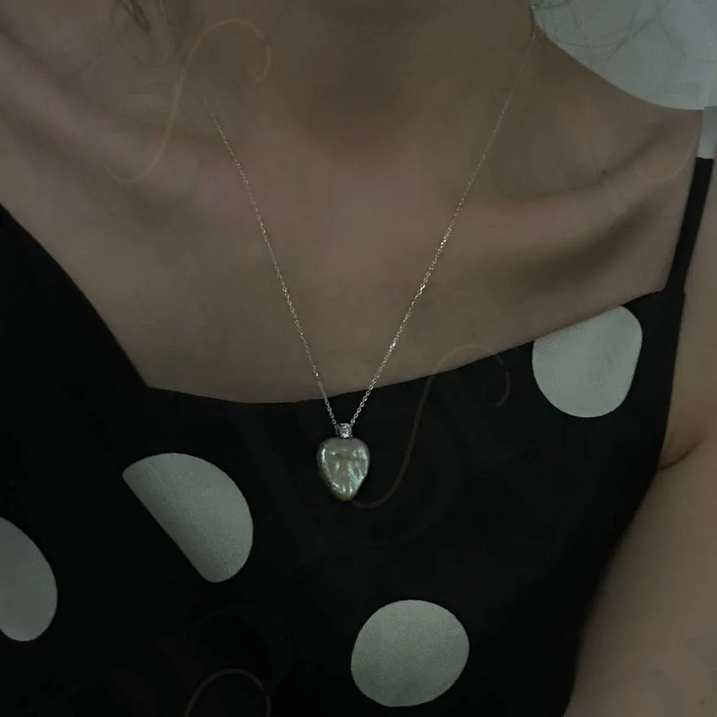 Heart Baroque Pearl Necklace - Sterling Silver - Irregular Beauty Pearl