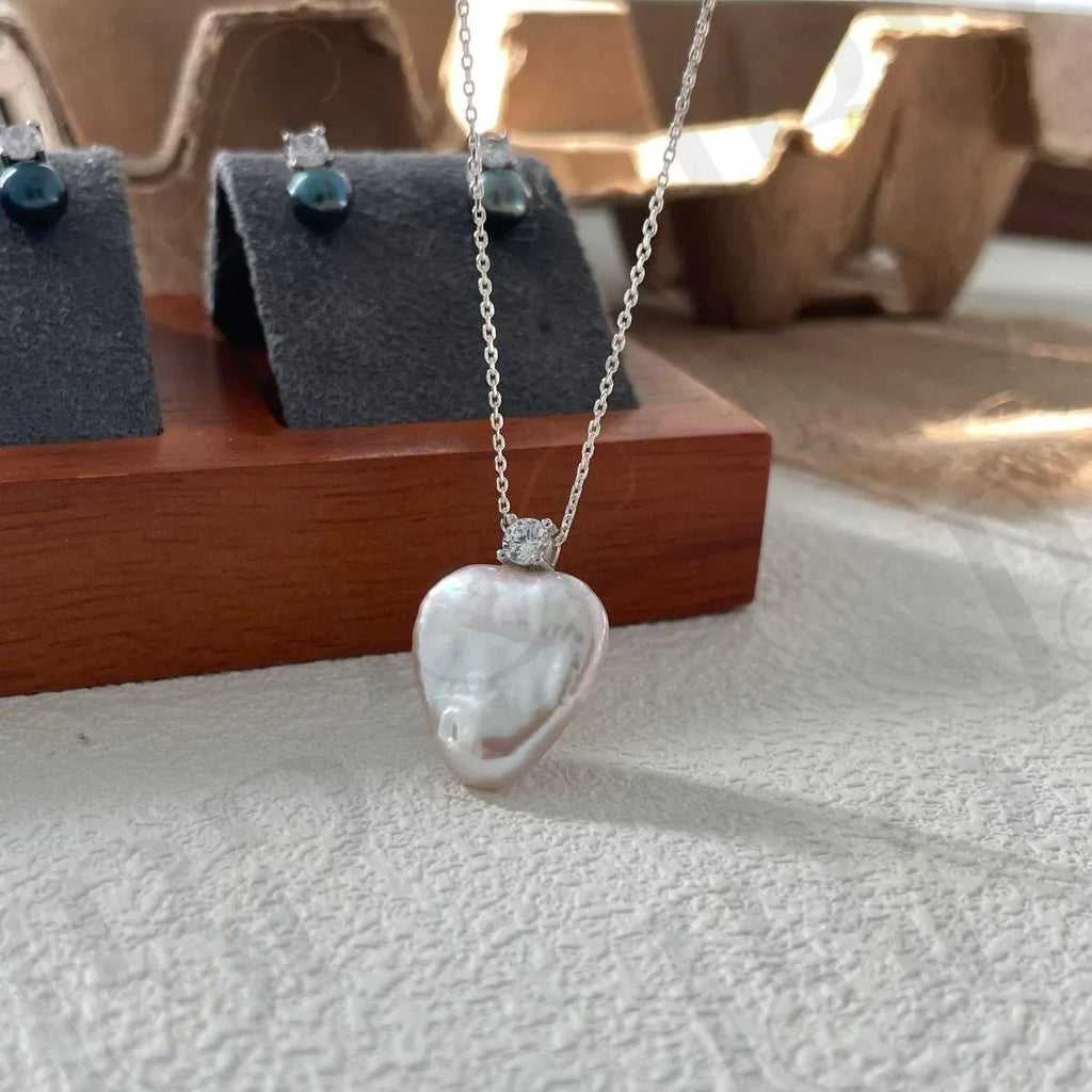 Heart Baroque Pearl Necklace - Sterling Silver - Irregular Beauty Pearl